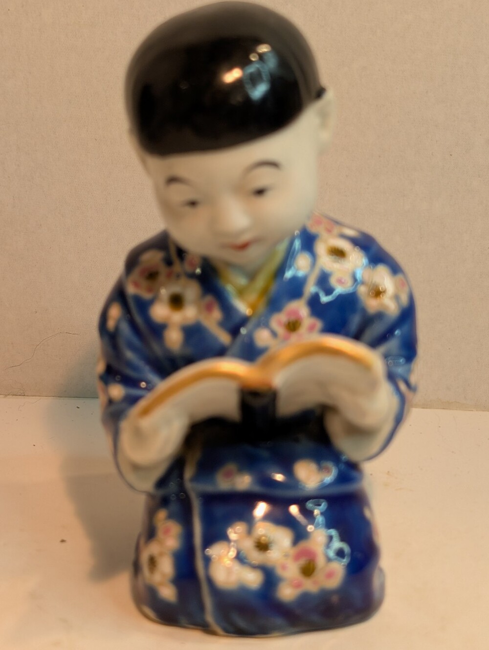 Chinese REPUBLIC 1950s Hand Painted Porcelain Sitting Child Figurine Bisque Face